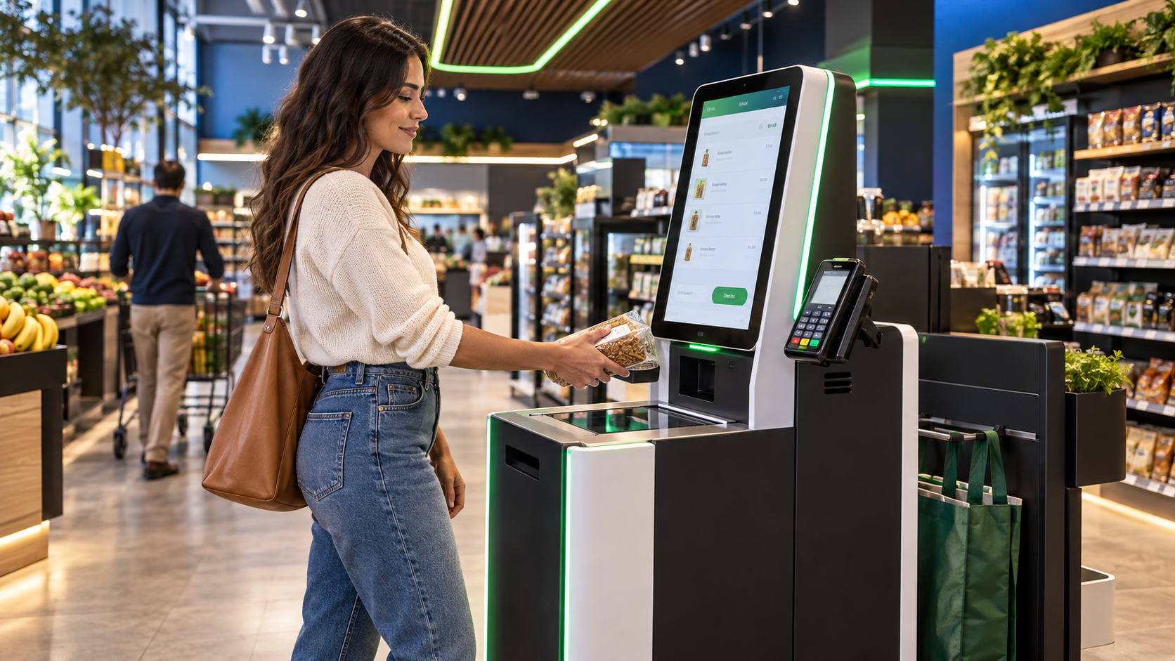 Totem de autoatendimento para compras no varejo